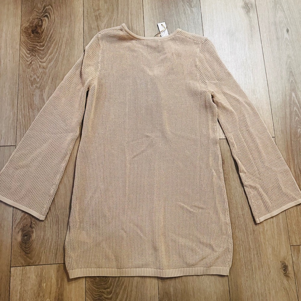 House of Harlow 1960 Tan Open Knit V-Neck Bell Sleeve Sweater Top NWT XS - Picture 7 of 8